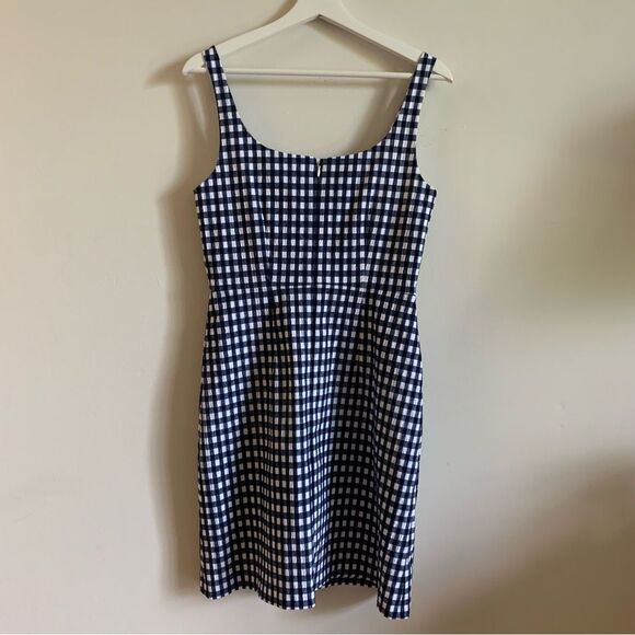 NWT J Crew Sleeveless Mini Dress in Stretch Gingham Navy Blue/White Size 6 - Picture 4 of 8